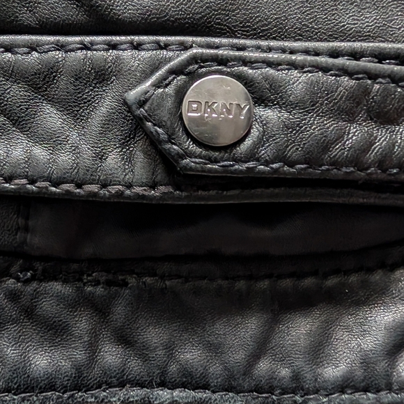 DKNY Moto Black Leather Biker Jacket Woman's XL - Picture 7 of 12